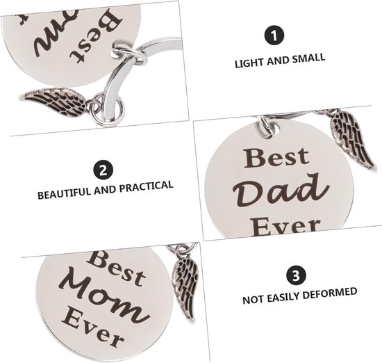 2 Stuks Sleutelhanger Pendant Vaderdag Moederdag Roestvrijstalen Sleutelring Decoratie Familie Vrienden Compact Lichtgewicht Tassen Sleutels — afbeelding 5