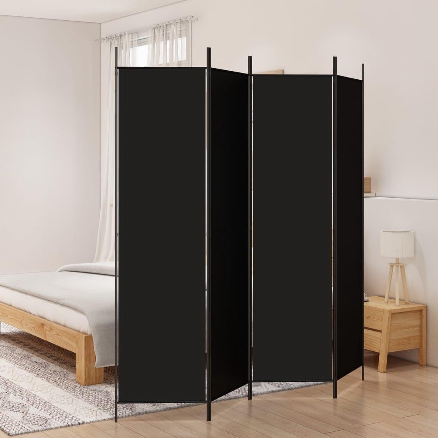 Ruimteverdeler staande inkijkbescherming 4-TLG. Paravent zwart 200x200 cm stof