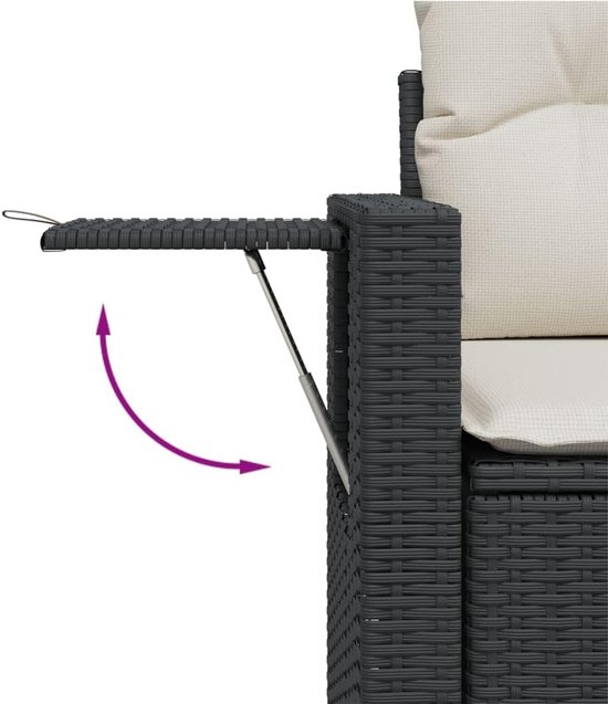 poly rotan weerbestendig loungeset zwart crème 5 delig — afbeelding 3