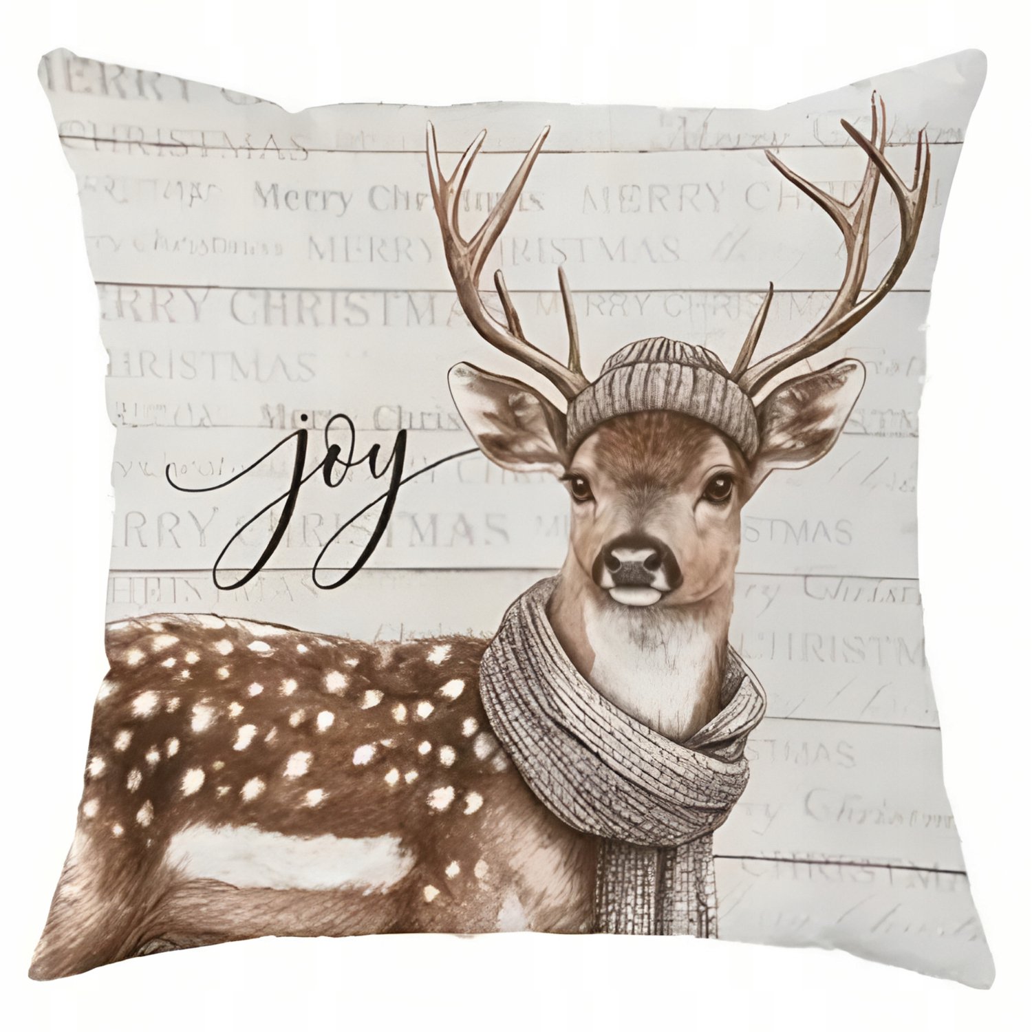 Kerst Kussenhoes Decoratief met Hert & 'Joy' - 44x44 cm