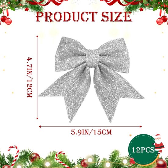 12 stuks Glitterstrikken, Zilver, voor Kerstboom, Krans en Slingers, Feestelijke Decoraties voor Cadeauverpakking — afbeelding 5