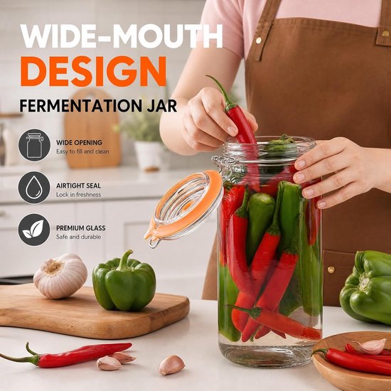 2 stuks fermentatieglazen, 2 liter, fermentatieglas met gistingsglas en gewicht voor zuurkool, kimchi, augurken en kombucha, 2 stuks — afbeelding 2
