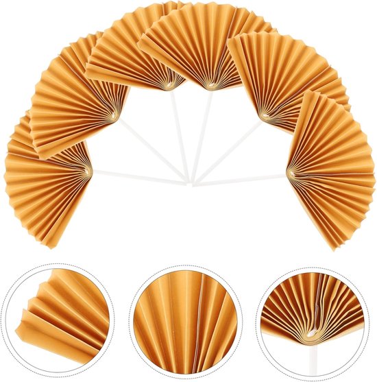 16 Stuks Delige Papieren Vouwwaaier Cake Toppers Gouden Decoratieve Taartprikkers voor Verjaardag Bruiloft Feestaccessoires voor Unieke Themafeesten — afbeelding 5