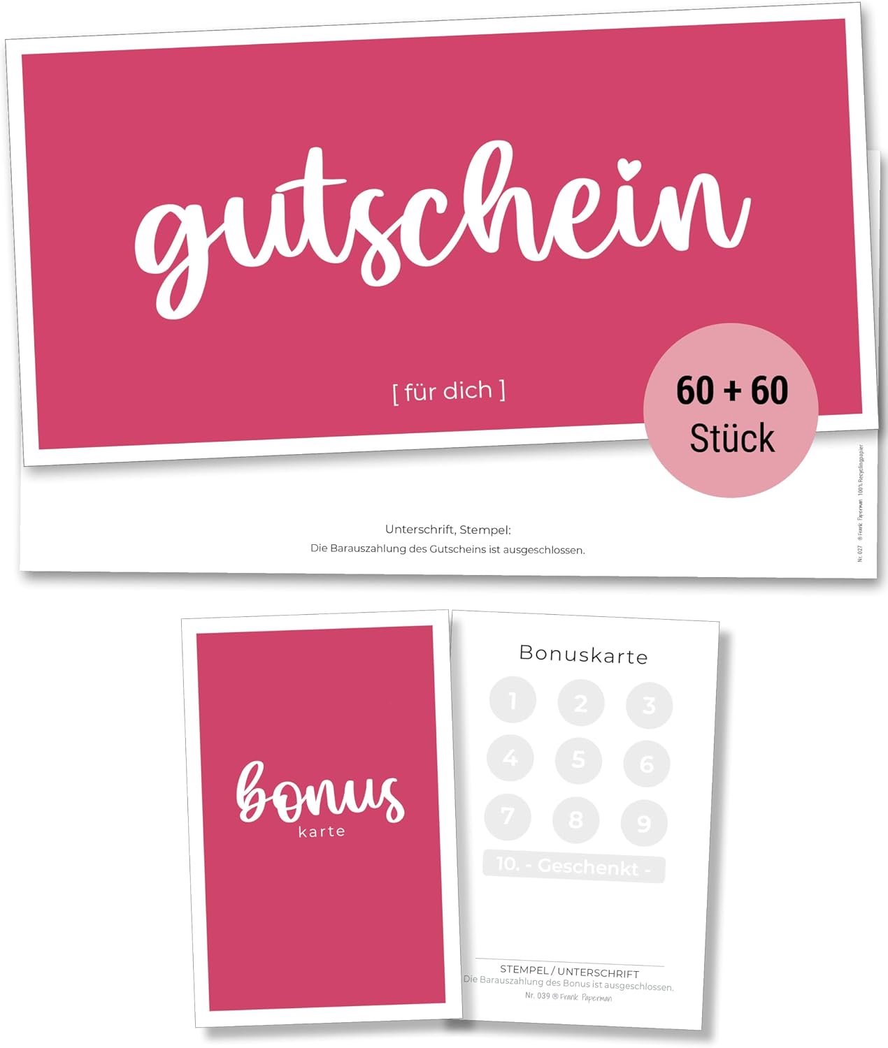 60 + 60 x tegoedbonuskaarten voor klanten | magenta | cadeaubonnen om zelf in te vullen als voucher sjabloon bonuskaart | voucher formulier