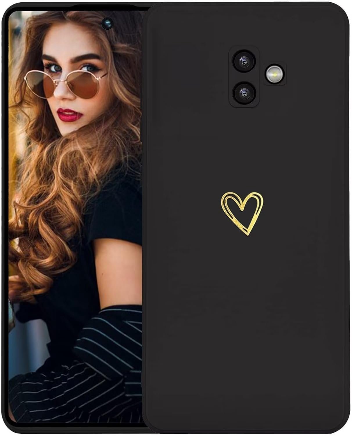 Hoesje voor Samsung Galaxy J6+/J6 Plus Case,Minimalistisch Ontwerp Glad Silicone Hoes met Hartpatroon,Ultradun Zacht TPU Dames Meisje Shockproof Phone Case,Zwart