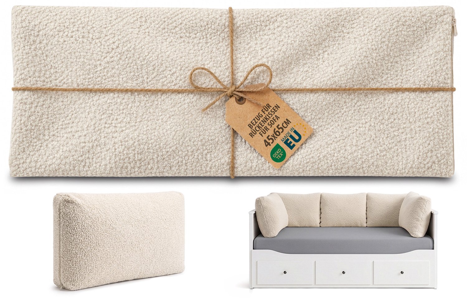 Kussenhoes sierkussen 65x45 cm alleen hoes zonder vulling vulling niet inbegrepen rugkussen voor bank sofa fauteuil woonkamer slaapkamer afneembaar Crème Bouclé