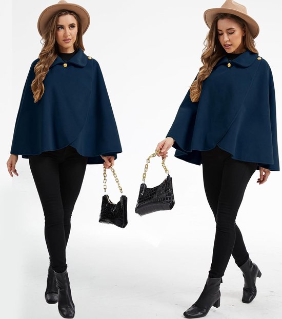 Damesponcho voor de winter, elegant, met knopen, warm poloshirt — afbeelding 3