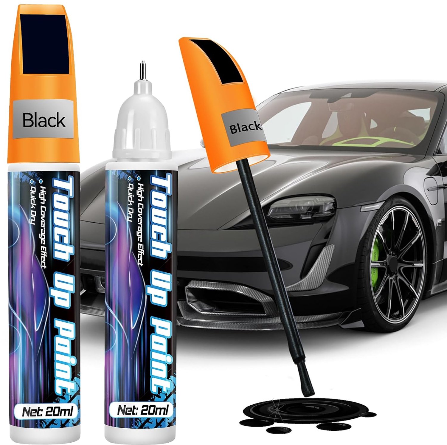 prowithlin Lakstift voor de auto, 2 stuks, professionele lakstift voor autokrassen, sneldrogende en nauwkeurige reparatie, 40 ml (2 stuks, zwart)