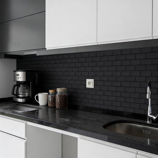 Peel and Stick wandtegels (10 vellen), 1,6 mm dikke zelfklevende wandtegels, matzwarte metrotegelstickers als achterwand voor keuken, badkamer en huisdecoratie — afbeelding 5