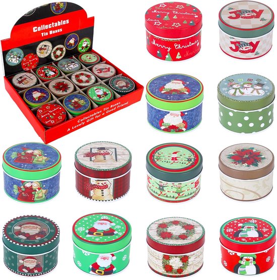 12 stuks kerstkaarsblik, lege kaarsenblikken potten met deksels, kerstsnoepblikken doosjes ronde kleine kerstkoekjes blik voor snoep, koekjes, feestartikelen, kaarsen maken — afbeelding 5