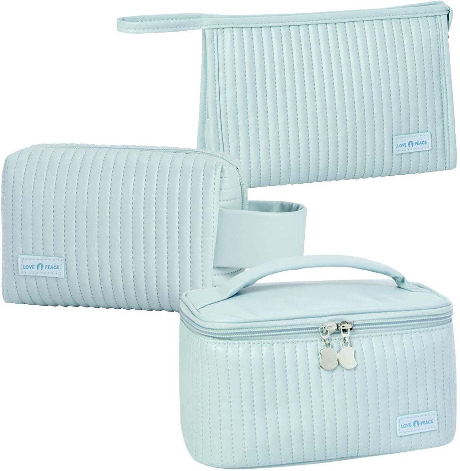 Make-uptas set van 3 - lichtblauw - draagbaar - ideaal voor onderweg - ShopVlot