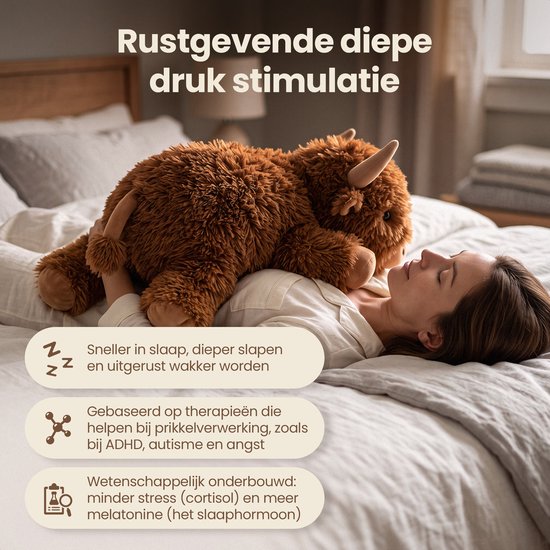 Olyza Verzwaringsknuffel Hoogland Koe - Verzwaarde Knuffel - 2.1kg/60cm - Weighted Stuffed Animal - Voor kinderen & volwassenen - Sensorisch Speelgoed - Plushie - Zware Knuffel - Slaapknuffel - Anxiety Knuffel — afbeelding 2