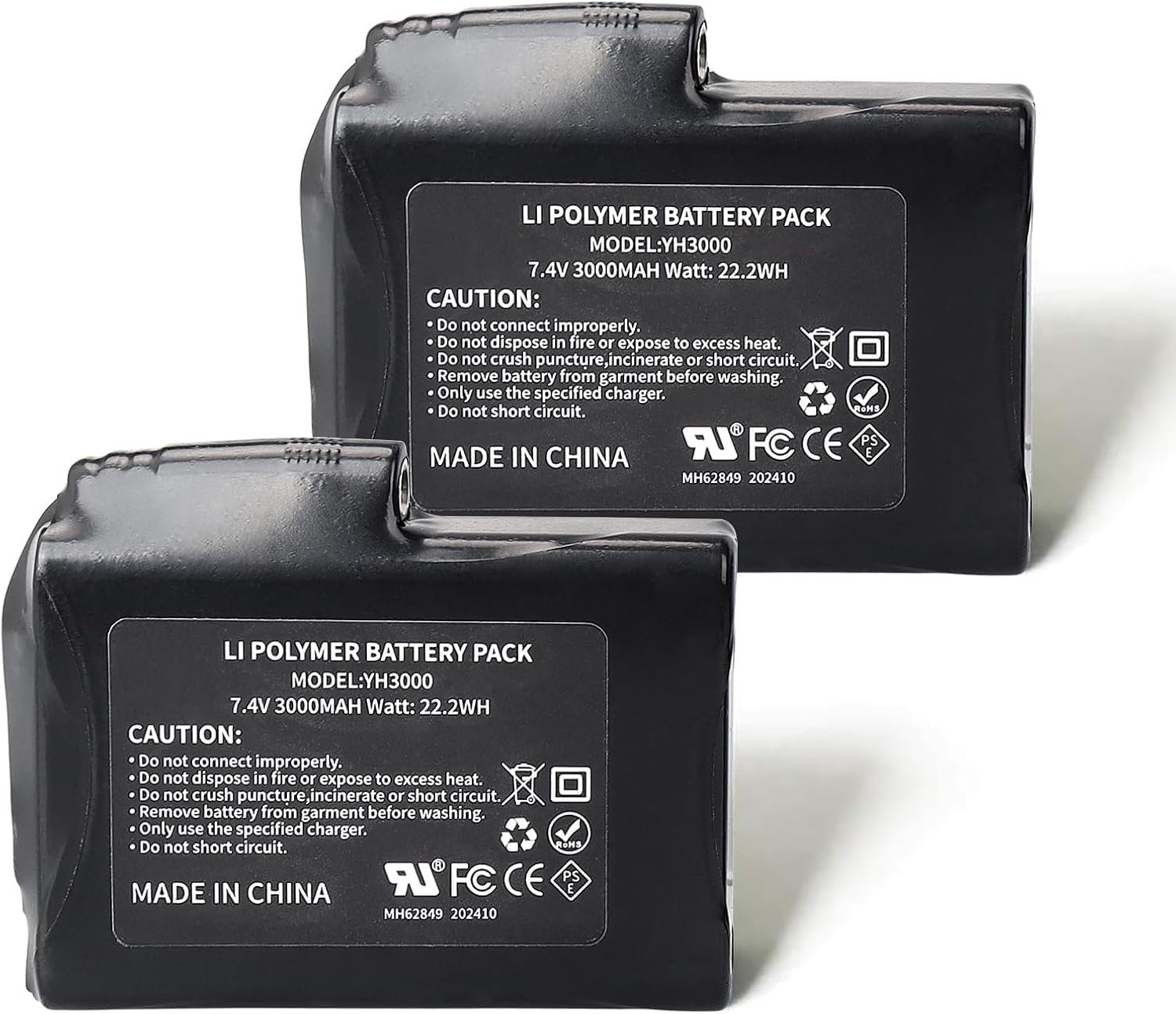Oplaadbare Lithium Polymeer batterij 3000mAh - 7.4V - 2 stuks - Voor verwarmde kleding - ShopVlot
