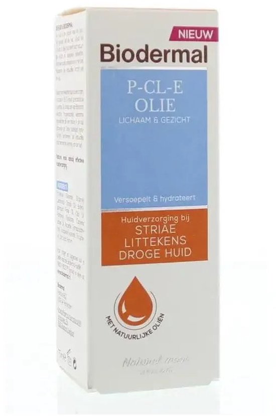 Biodermal P-CL-E Huid Olie, 75 ml - Huidolie voor lichaam & gezicht, Huidverzorging voor stria, littekens en droge huid, Versoepelt en Hydrateert, met natuurlijke oliën