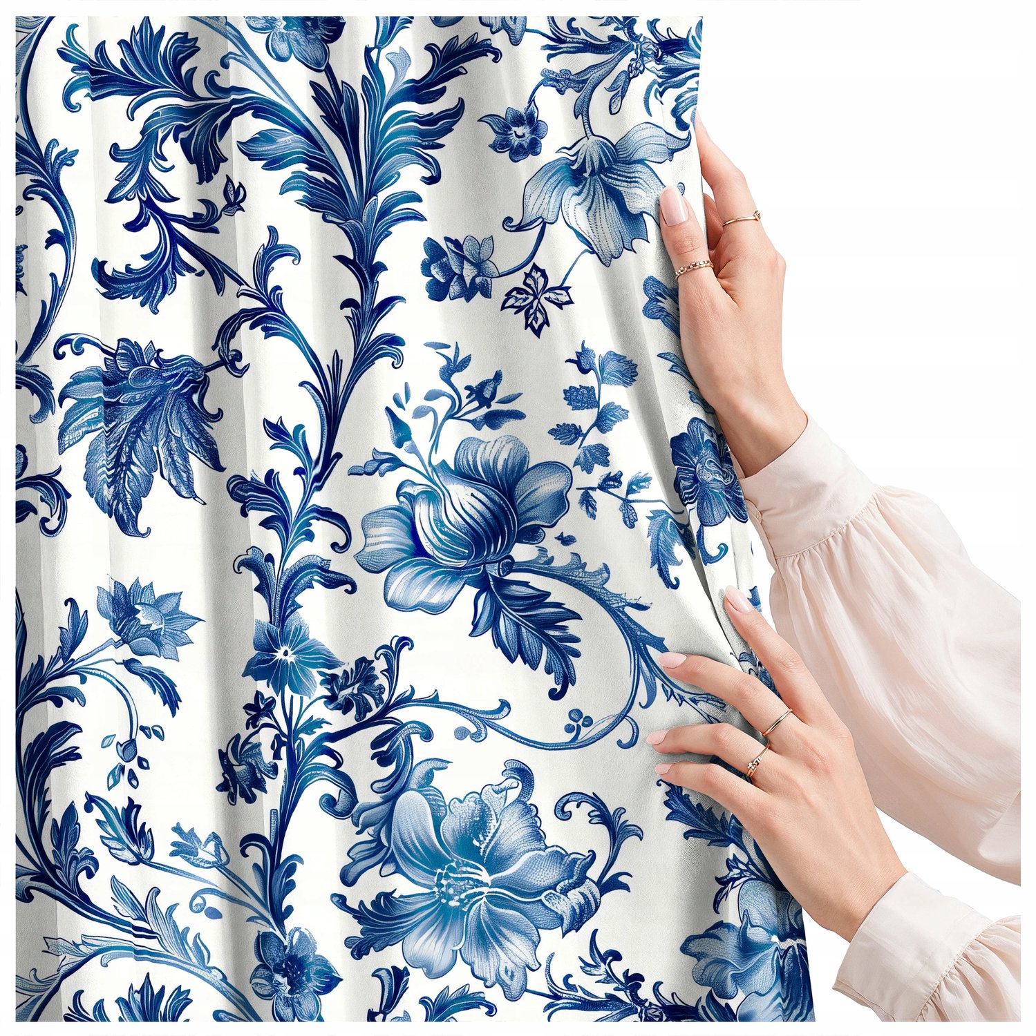 Merkloze Gordijn 140x160cm - Barok Bloemenprint, Halfverduisterend