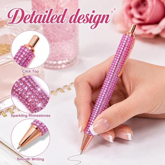 6 stuks kristallen balpen glitter balpen bling metalen pennen — afbeelding 5
