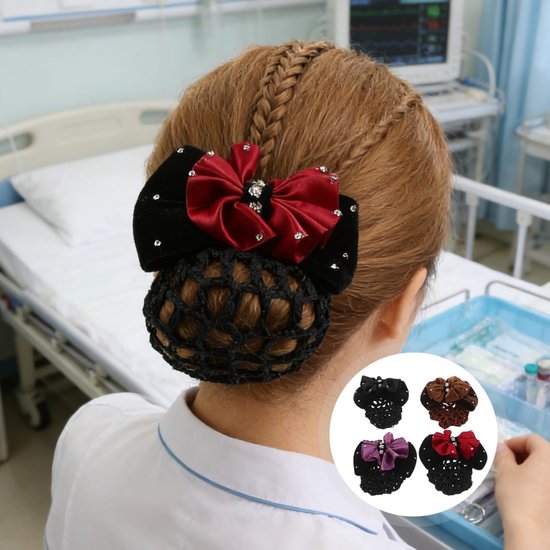 Set van 4 haarknotkapjes met strik en strass voor verpleegsters — afbeelding 4