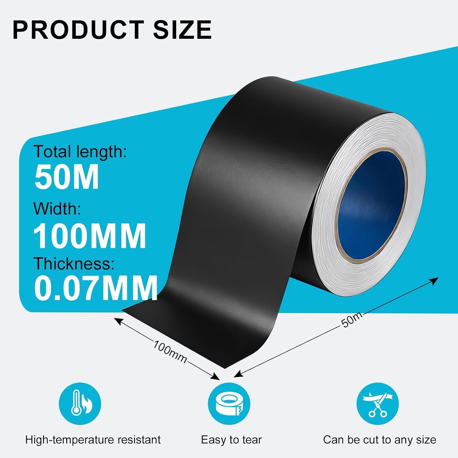 Zwarte Aluminium Tape 100mm x 50m, Dikte 0.08mm, Zelfklevend met Beschermpapier, Voor Thermische Isolatie en Waterdichte Beveiliging van Pijpen en Stoombescherming