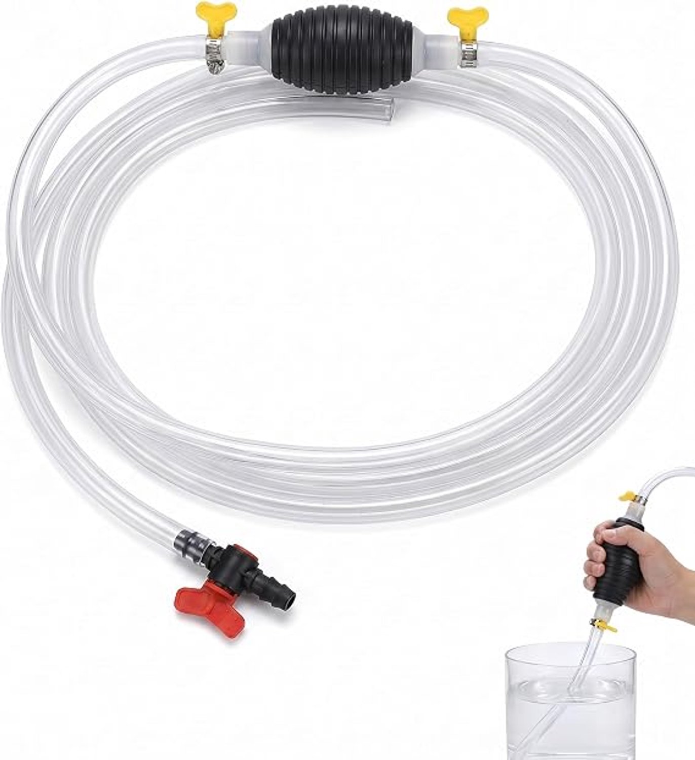 HisKes Handmatige sifonpomp - Sifonpomp - Handpomp - Draagbare handmatige pompset - Brandstofslang met handmatige oliepomp - Geschikt voor aquariums, boten, auto's, motoren en dieselapparatuur - Inclusief 2 meter slang