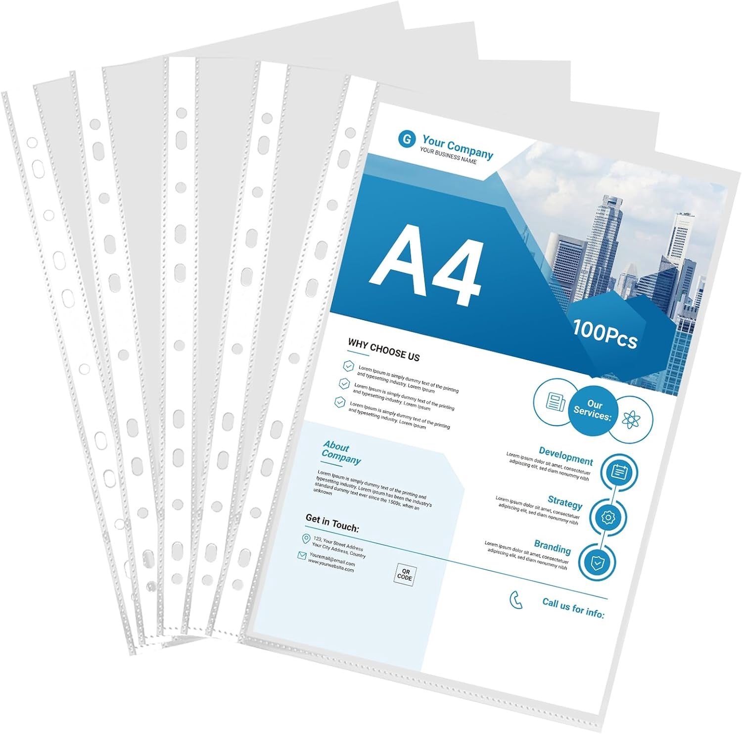 Duidelijke A4 brochurehoezen, 100 stuks, extra sterke 160µ transparante hoezen voor documenten, ideaal voor archivering en bescherming van papierwerk