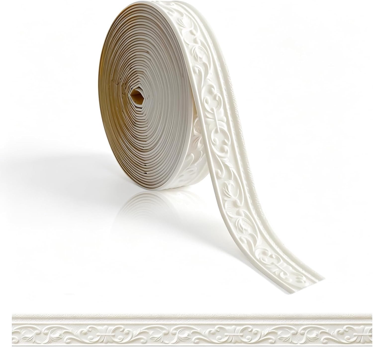 Witte zelfklevende rand van 10 m x 8 cm x 5 mm voor wanddecoratie, 3D plafondlijsten en hoekafwerkingen