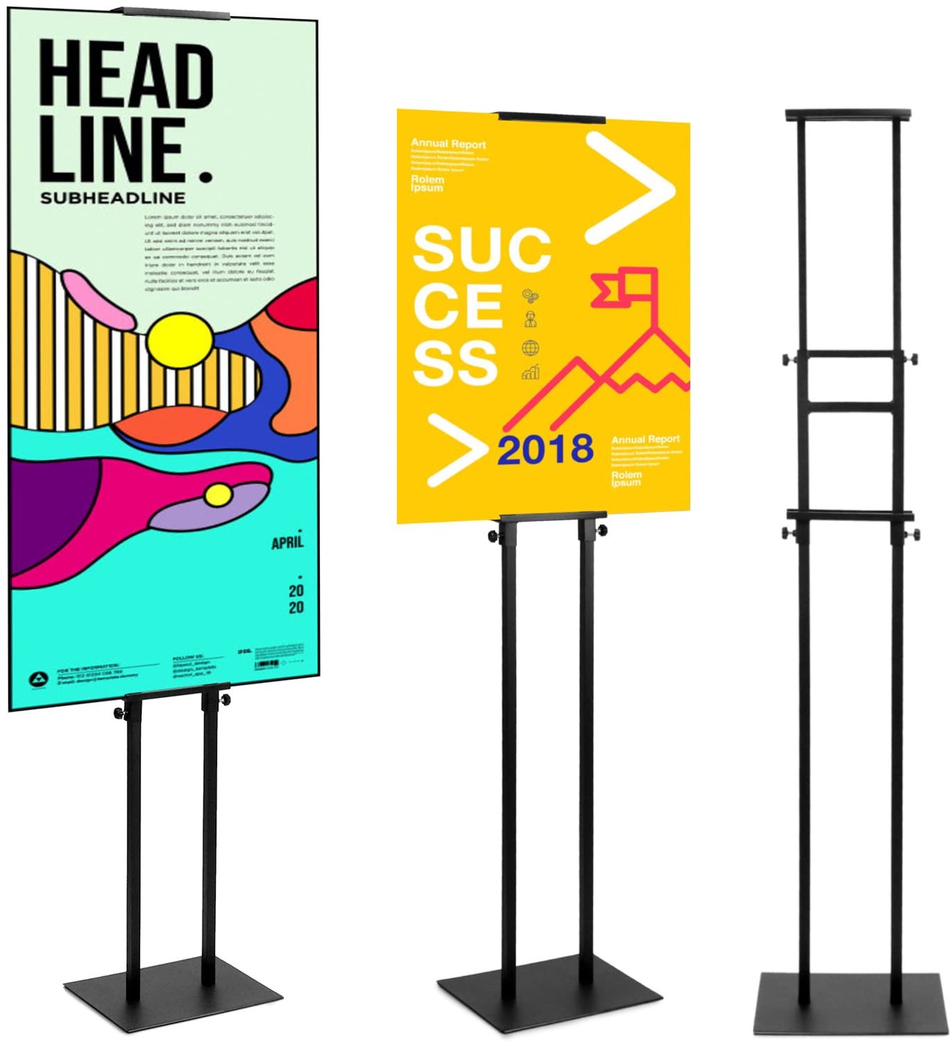 QWORK® dubbelzijdige posterstandaard, verstelbare informatiestandaard voor evenementen en promoties, geschikt voor bordhoogtes van 12 cm tot 210 cm