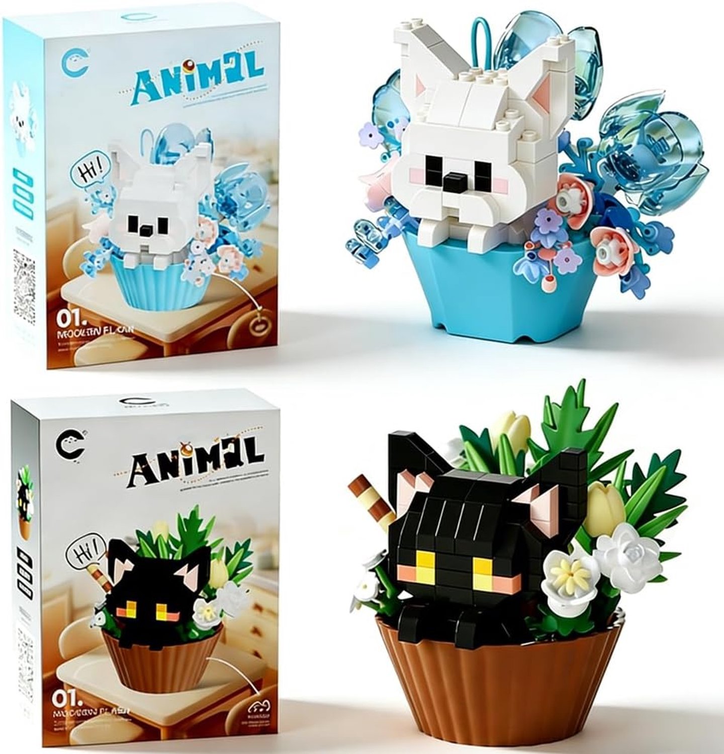 Katten Klemmbausteinen Set - 2 Mini Figuren - Creatieve DIY Decoratie - Perfect voor verzamelaars - Vemera