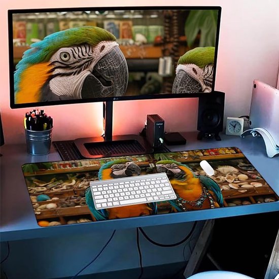 Excel muismat 700 x 300 x 3 mm verlengde grote muismat bureau-onderlegger, gestikte randen muismat, antislip rubberen basis, XL gaming muismat voor kantoor en thuis. vogel papegaai I - 4 — afbeelding 5