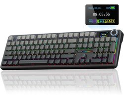 EPOMAKER x AULA F108 Pro - Grijs SP - Mechanisch Gaming Toetsenbord – LCD Display – RGB – Tri-Mode Draadloos – Hot-Swappable – Full Size - Raindrop Switch