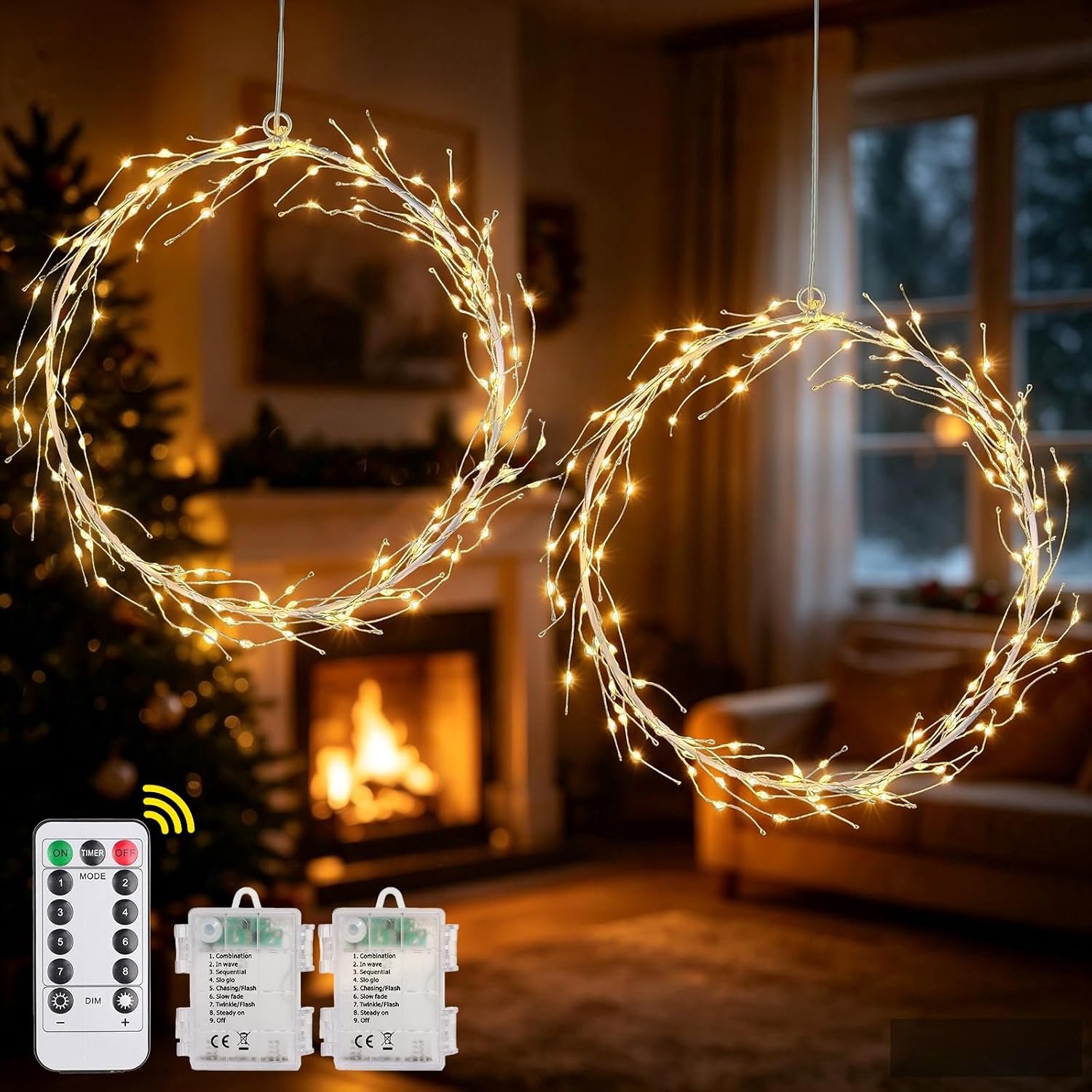 Oneshlee Kerstverlichting voor ramen, 2 stuks led-raamverlichting, kerstverlichting, raamdecoratie, kerstverlichting