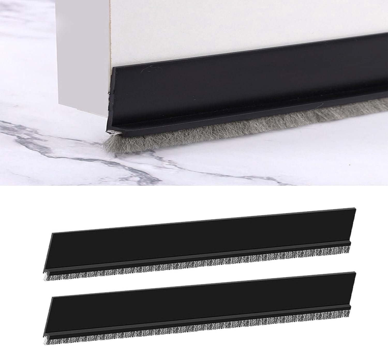 Tochtstrip voor deuren, 2 stuks, deurborstelstrip, deurtochtstrip, deurafdichtstrip (energiebesparend), deurtochtstopper ook ideaal als geluidsisolatie, koudebescherming (zwart)