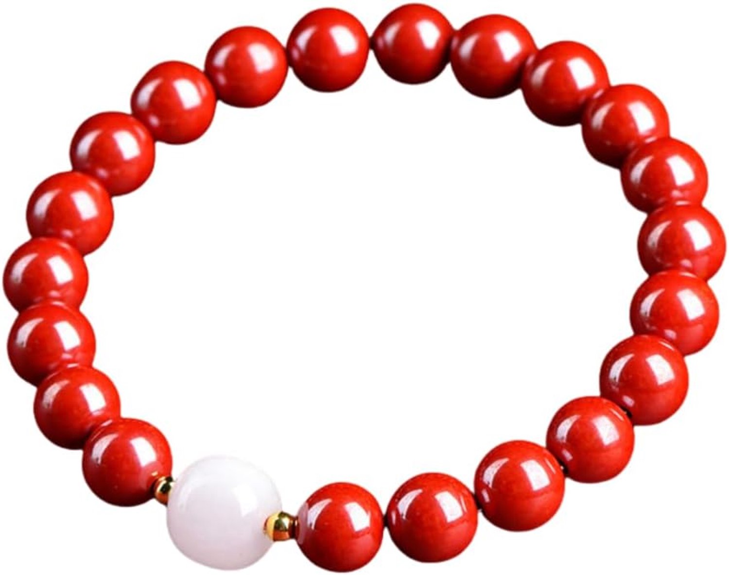 Natuurlijke Cinnaber Armbanden Voor Heren En Dames Rode Ronde Kralen Kralen Dierenriem Jaar Sieraden Keizerlijk Rood Zand Witte Jade 10mm Ongeveer 17 Stuks