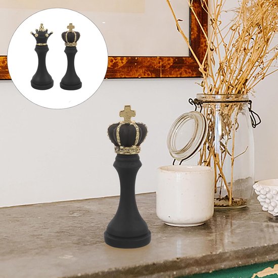 2 Stuks Schaken Koning Koningin Beeldjes van Resin Schaakstuk Decoratie voor Bureau Tafel Duurzame Schaakbeeldjes Moderne Desktop Sculpturen voor Huis Kantoor — afbeelding 3