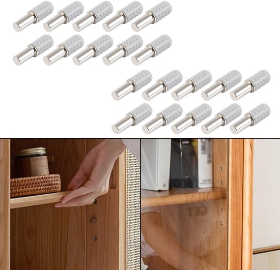 20 stuks planksteunharingen, 6 mm x 25 mm plankspelden met antislip rubberen mouwen, zelftappende schroeven voor houten glazen kast kast kast plank - middenbalk — afbeelding 4