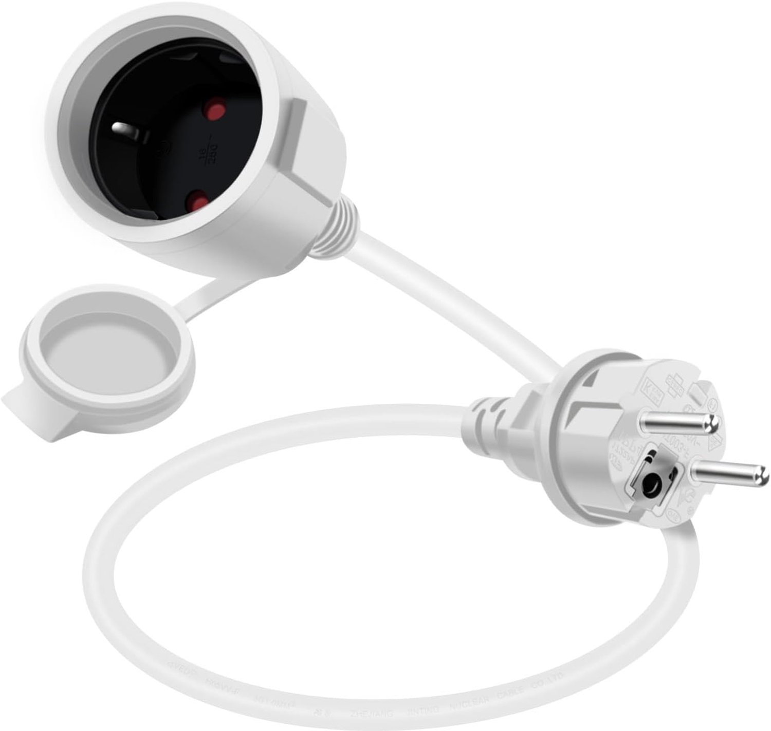 Schuko verlengkabel kort 16 A 250 V Verlengkabel met geaard stekker Schuko Korte verlengsnoer buiten 2 AC voor stopcontact IP44 voor buiten of binnen, thuis, kantoor (Wit, 0,3 m)
