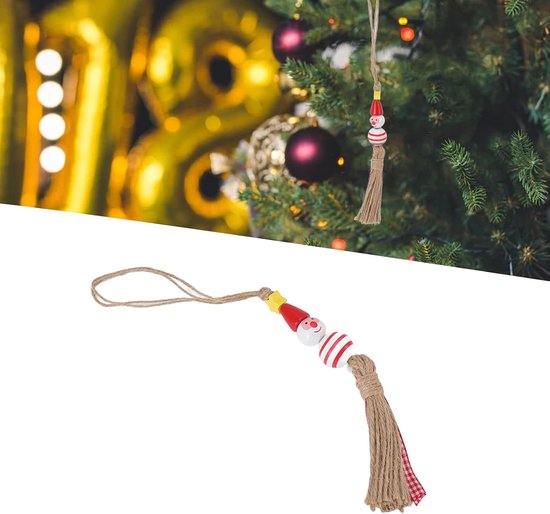 5 Stuks Kerstkralen Ornament, Schattige Heldere Kleuren Sterke Houten Sneeuwpop Houten Kralen Kerstprint Houten Kralen Met Touw Sjaal Houten Kralen Voor Boomdeur Slaapkamer(Five-Pointed Star-Rood) — afbeelding 4