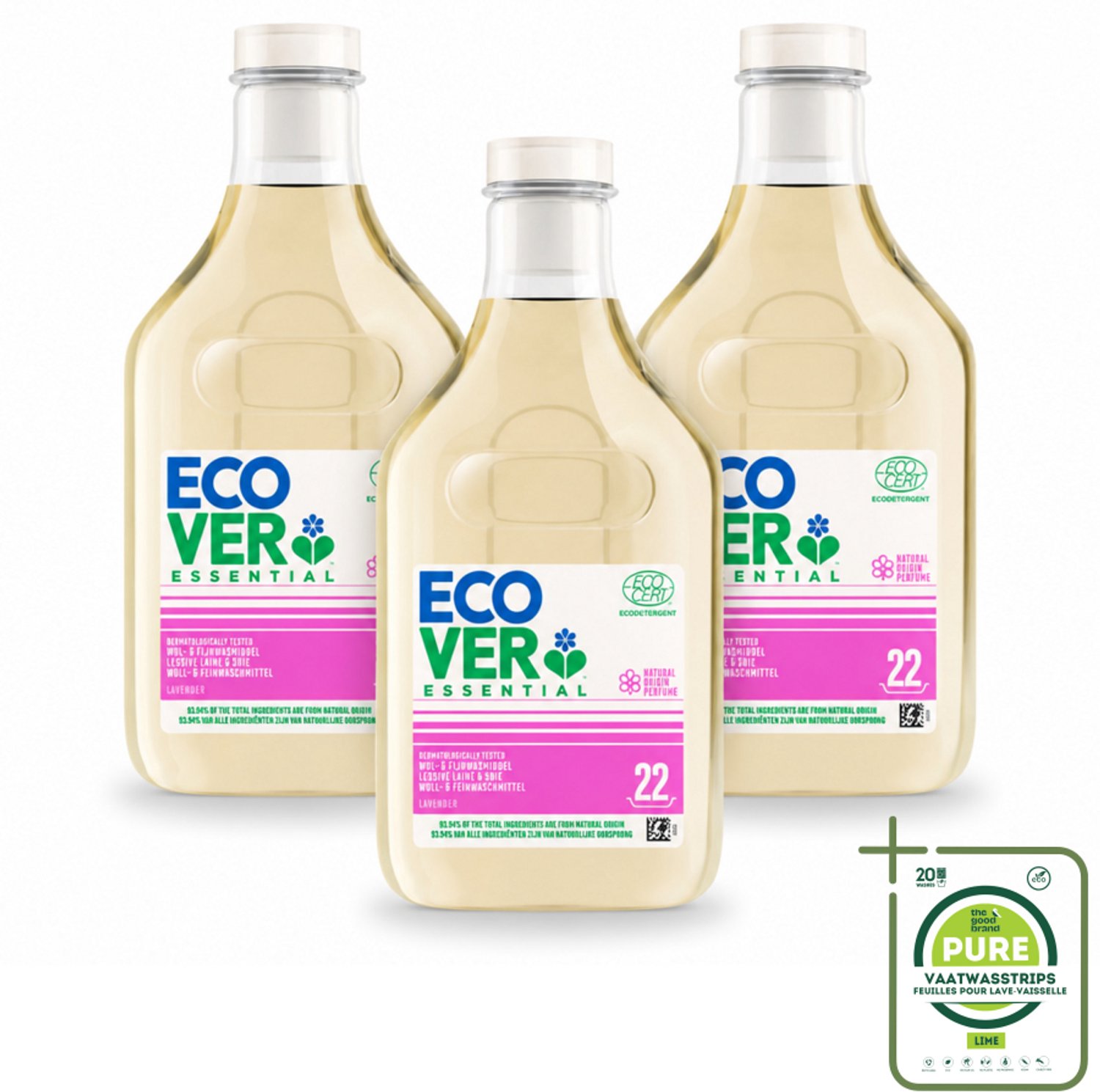 3 x Ecover - Vloeibaar wasmiddel Essential - Wol & Fijnwas - 1 liter - 22 wasbeurten - Grootverpakking - Vaatwasstrips - Wasmiddel Voor Wol - Wasmiddel Voor Zijde - Zachte Was - Natuurlijke Was - Milieuvriendelijke Was