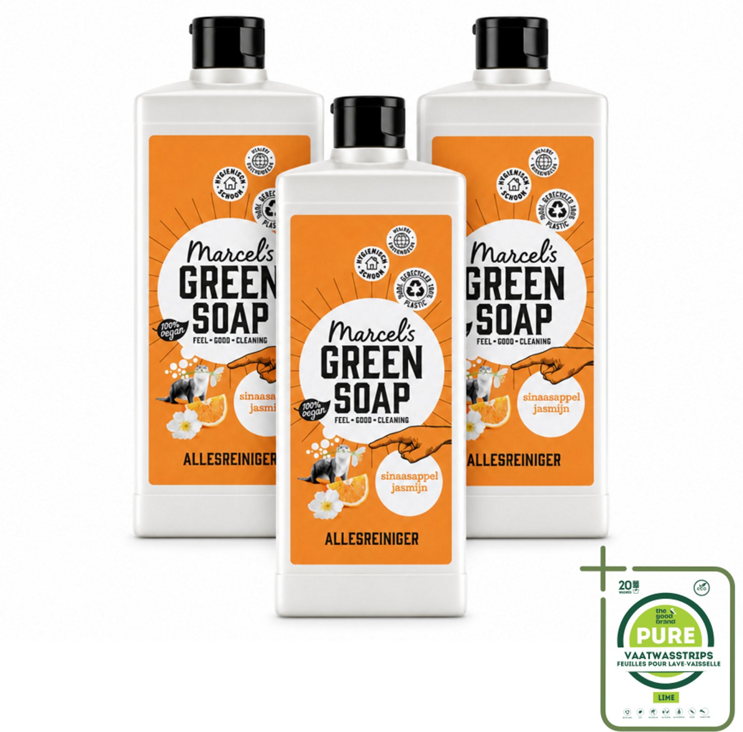 3 x Marcel's Green Soap - Allesreiniger - Sinaasappel & Jasmijn - Natuurlijk & effectief - 750 ml - Grootverpakking - Vaatwasstrips - Allesreiniger - Natuurlijke Reiniger - Reinigingsmiddel - Vuil Verwijderen - Vet Verwijderen