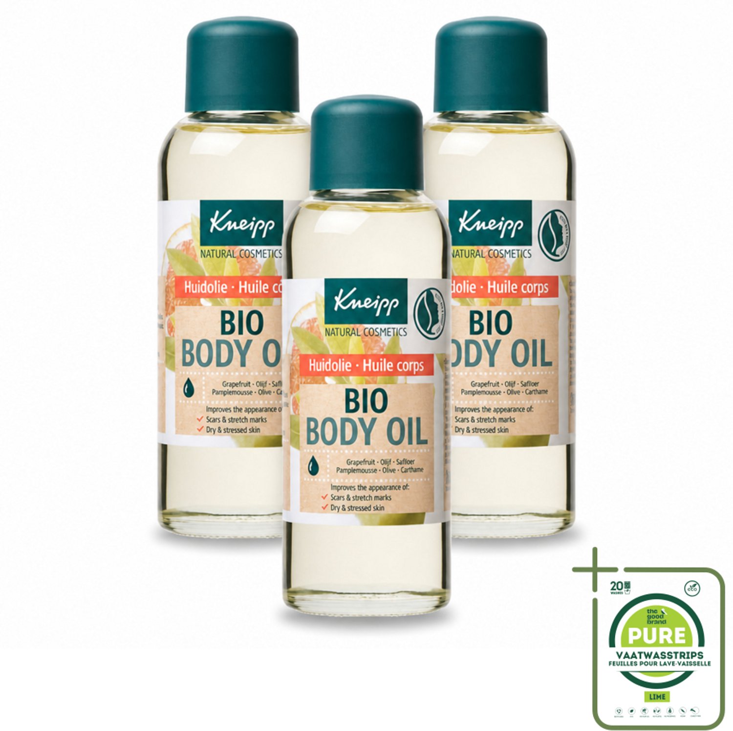 3 x Kneipp - Huidolie - Bio - Voor striae & littekens - 100 ml - Grootverpakking - Vaatwasstrips - Huidverzorging - Striae - Littekens - Droge Huid - Huidherstel