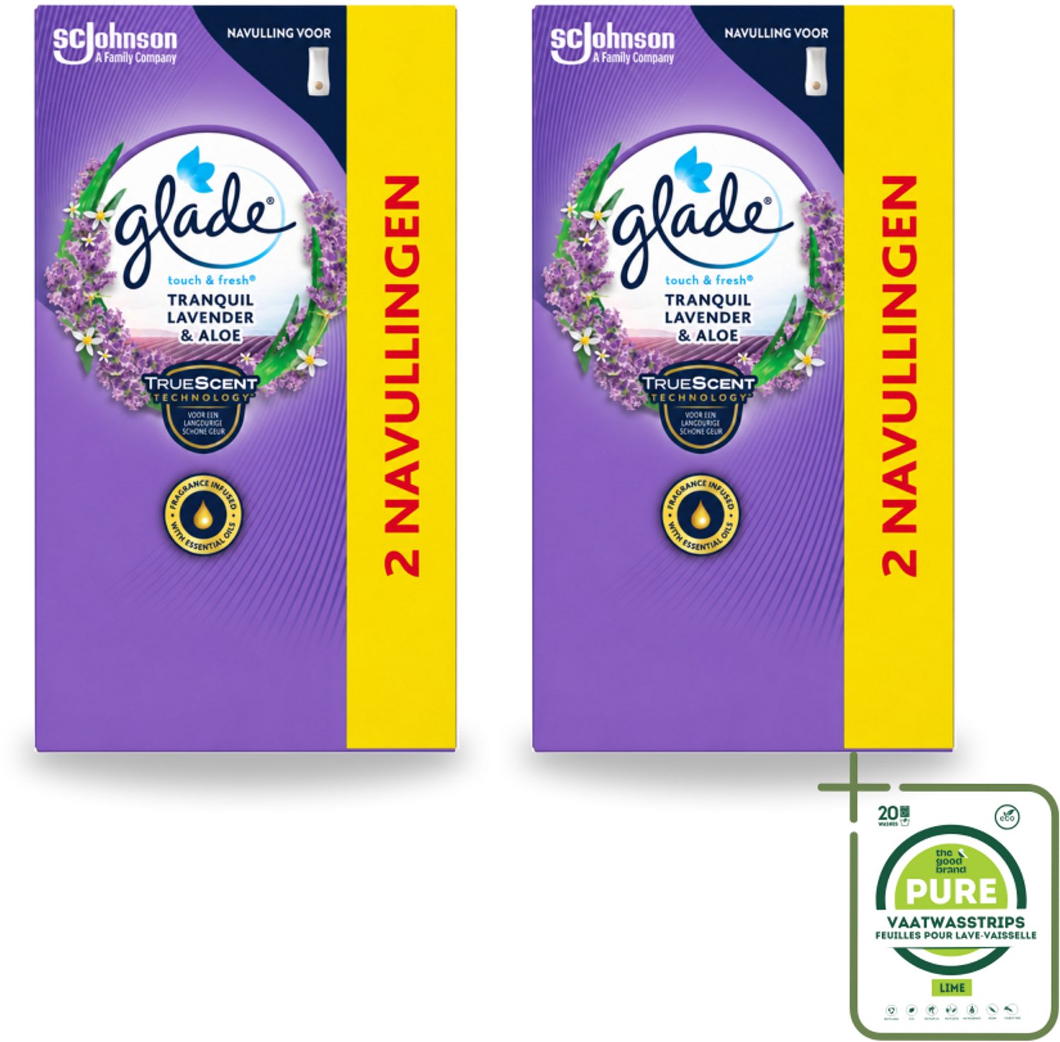 2 x Glade - Touch & Fresh Navulling - Tranquil Lavender & Aloë - 2 × 10 ml - Grootverpakking - Geur - Ontspanning - Frisse Geur - Natuurlijke Geur - Kalme Geur