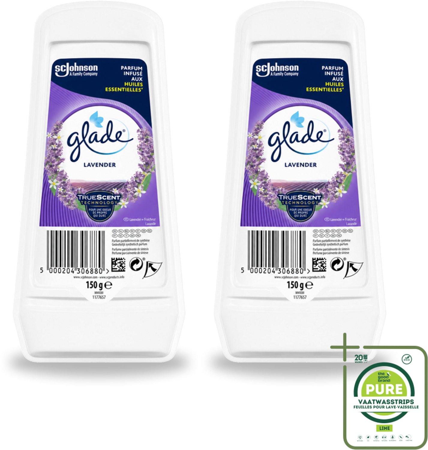 2 x Glade - Gel - Tranquil Lavender & Aloë - 150 g - Grootverpakking - Luchtverfrisser - Geur - Ontspanning - Frisheid - Lavendel
