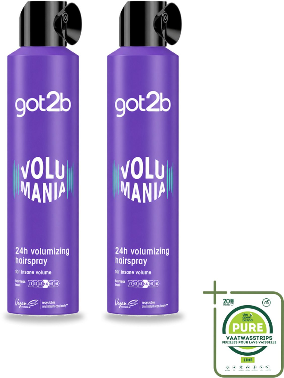 2 x Got2B - Haarspray - Volumania - 300 ml - Grootverpakking - Haarspray - Volume - Body - Hold - Vegan
