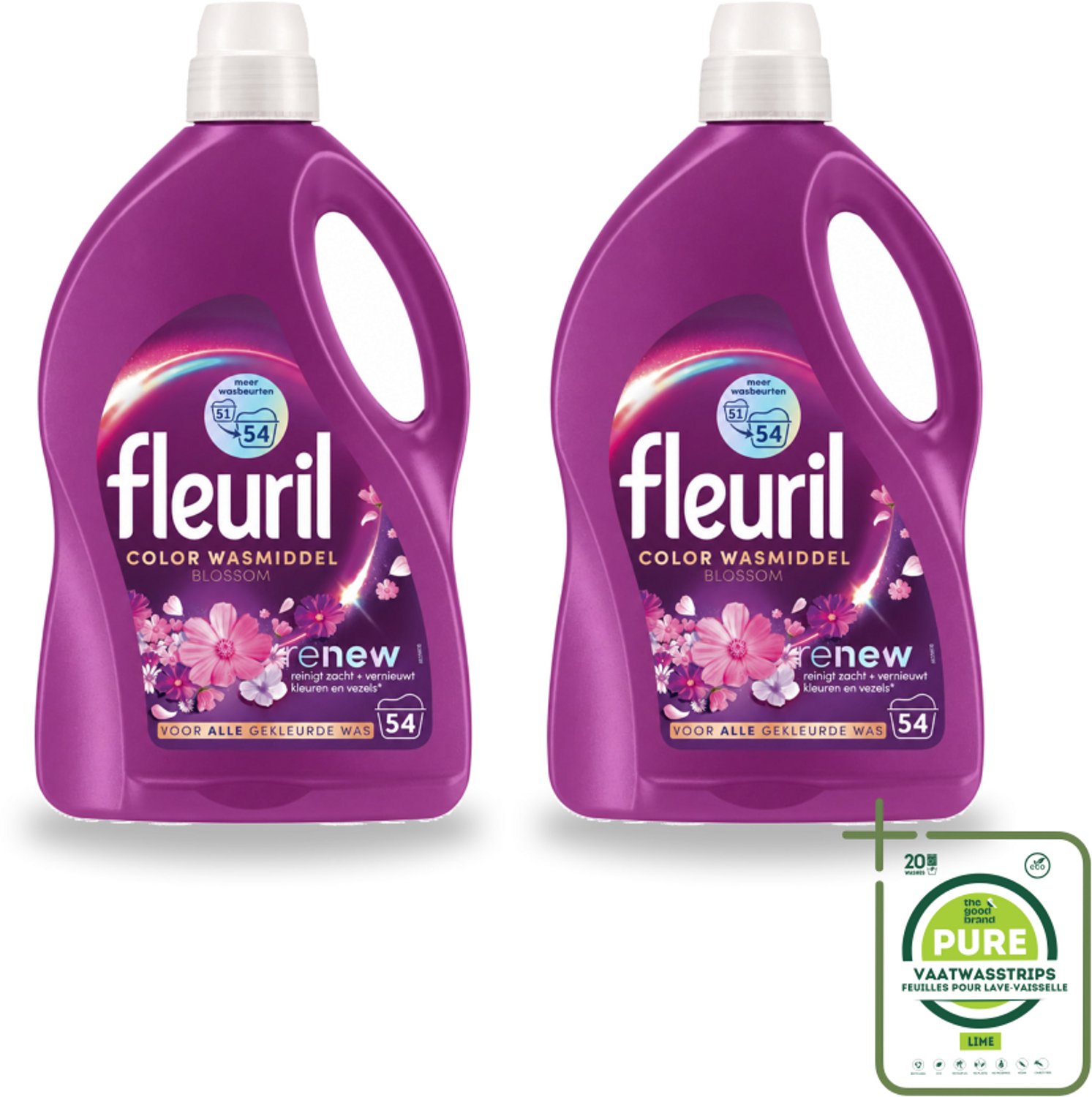 2 x Fleuril - Wasmiddel - Color Blossom Vloeibaar Wasmiddel - Kleurbehoud & Bloemige Geur - 54 wasbeurten - Grootverpakking - Kleurbehoud - Wasmiddel Voor Gekleurde Kleding - Bloemige Geur - Stofverzorging - Wasmiddel Voor Stralende Kleuren