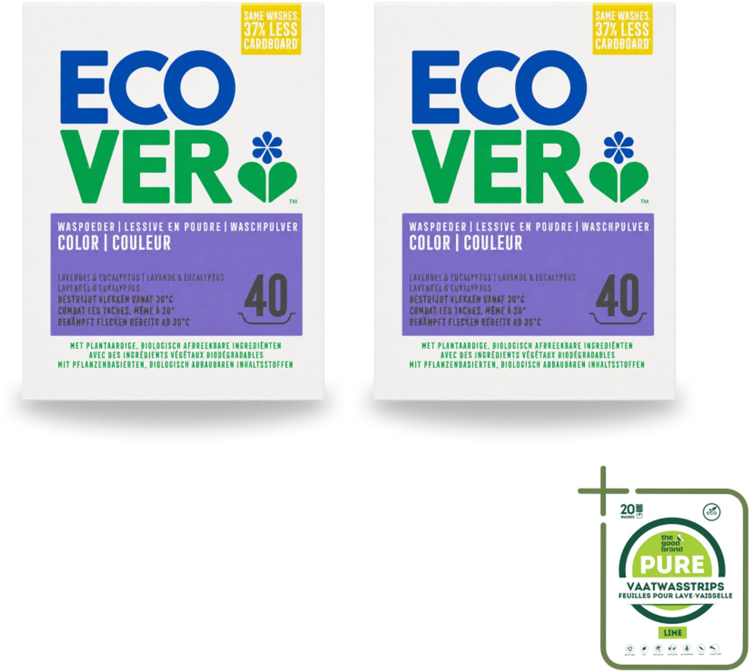 2 x Ecover - Waspoeder Color - Voor gekleurde was - 3 kg - 40 wasbeurten - Grootverpakking - Vaatwasstrips - Waspoeder Kleur - Waspoeder Voor Gekleurde Kleding - Waspoeder Voor Donkere Kleding - Waspoeder Voor Gevoelige Huid - Waspoeder Vegan