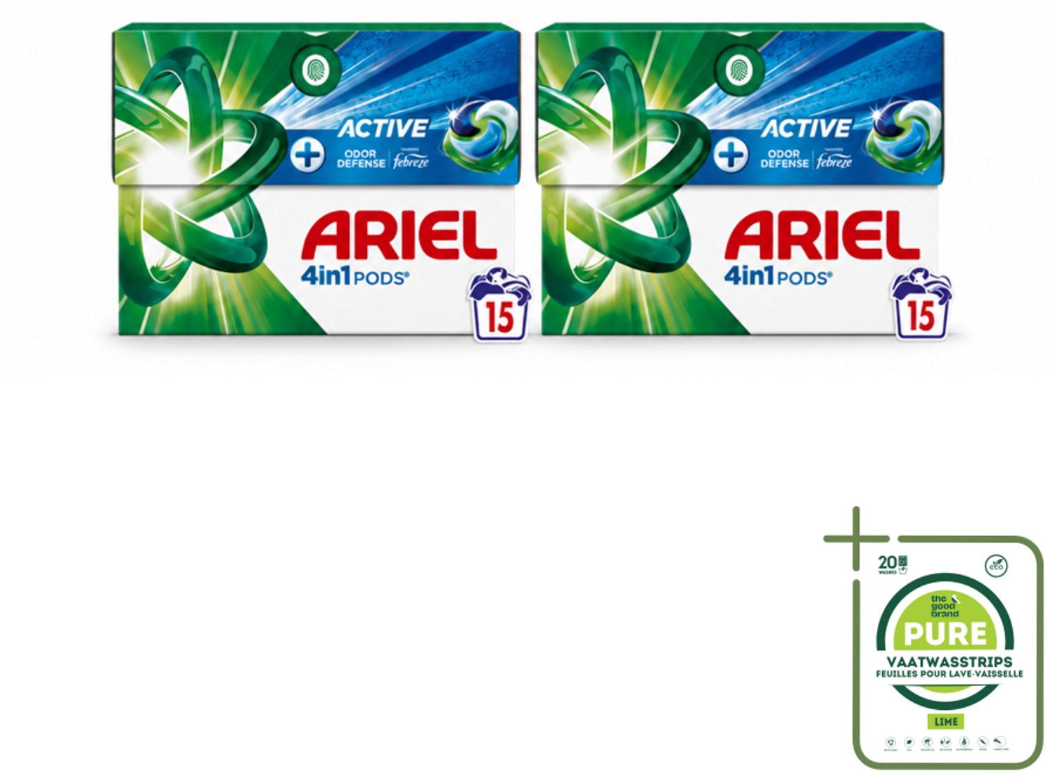 2 x Ariel - 4in1 Wasmiddel Pods - Actieve Geurbestrijding - 15 Pods - Grootverpakking - Vaatwasstrips - Wasmiddel Pod - Geurverzorging - Zweetgeuren Verwijderen - Frisheid - Wasmiddel Voor Kleding