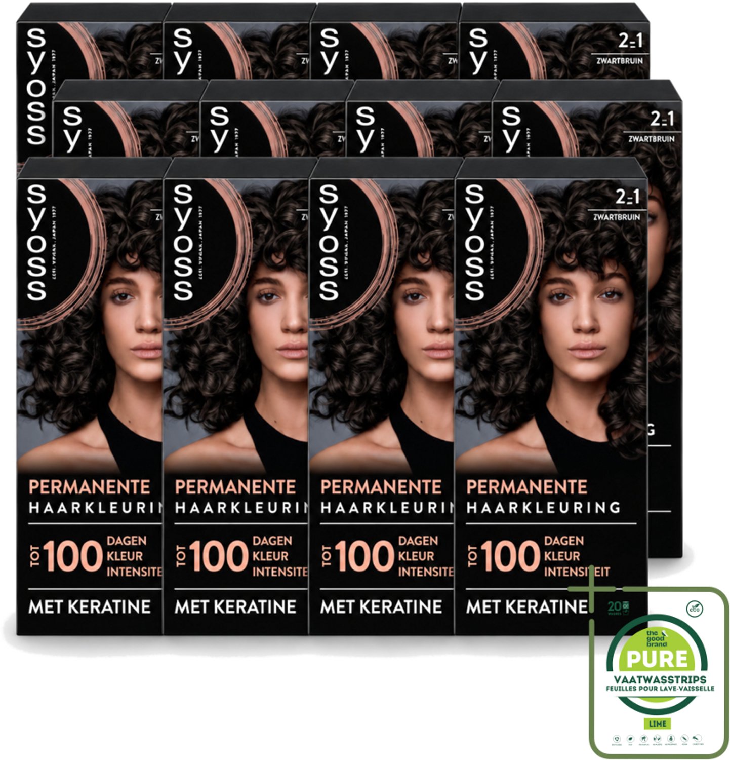 12 x SYOSS - Coloration 2-1 Zwartbruin - Haarverf - Grijsdekking - Vermindert Haarbreuk - Grootverpakking - Vaatwasstrips - Haarkleur - Permanente Haarkleuring - Grijsdekking - Keratine - Haarverzorging
