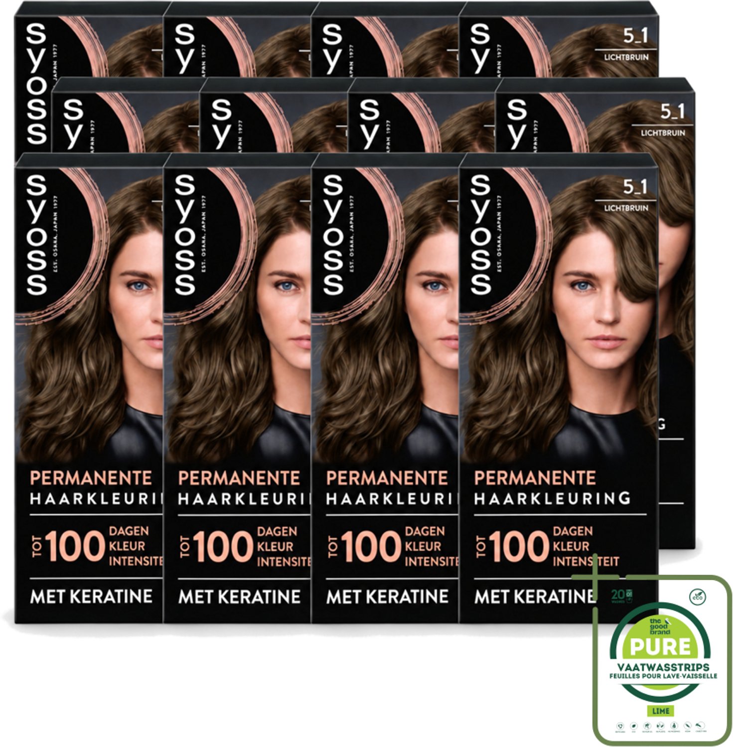 12 x SYOSS - Permanent Coloration 5-1 - Haarverf - Permanente Haarkleuring - Lichtbruin - Grijsdekking - Grootverpakking - Vaatwasstrips - Permanente Haarkleuring - Haarkleur - Grijsdekking - Keratine - Haarkleuring Thuis