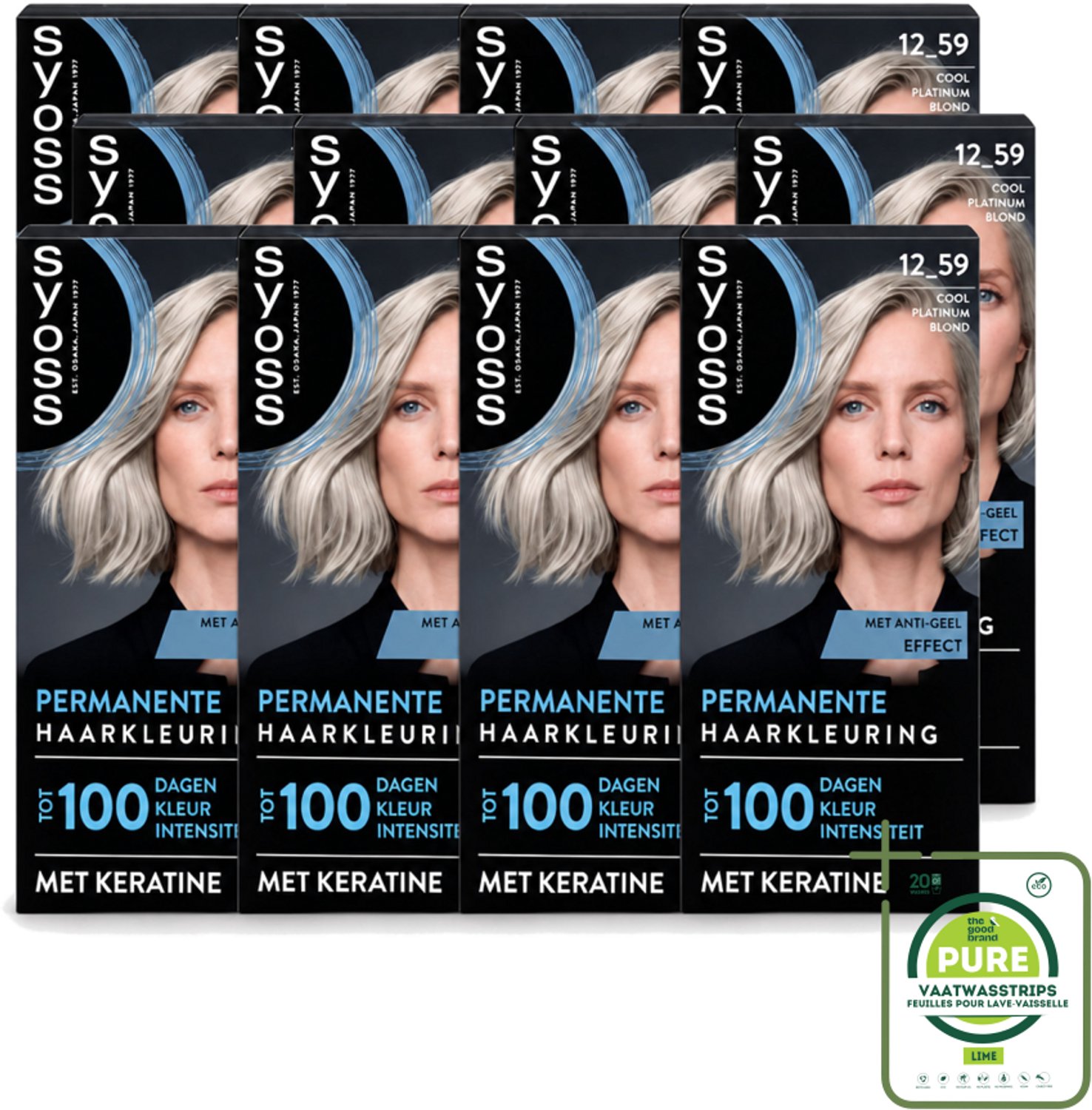 12 x SYOSS - Coloration 12-59 Cool Platinum Blond - Haarverf - Grijsdekking - Vermindert Haarbreuk - Grootverpakking - Vaatwasstrips - Permanente Haarkleuring - Haarkleur - Grijsdekking - Keratine - Haarkleur Intensiteit