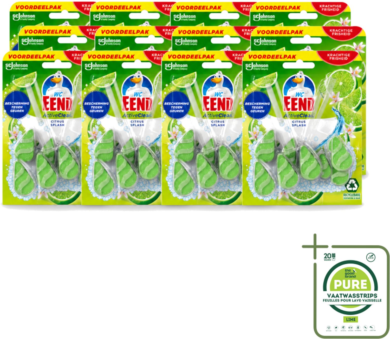 12 x WC Eend - Active Clean Citrus - Toiletblok Duopack - Krachtige Citrusgeur - 2 Toiletblokken - Grootverpakking - Vaatwasstrips - Toiletblok - Reiniging Toilet - Citrusgeur Toilet - Schuim Toilet - Hygiëne Toilet