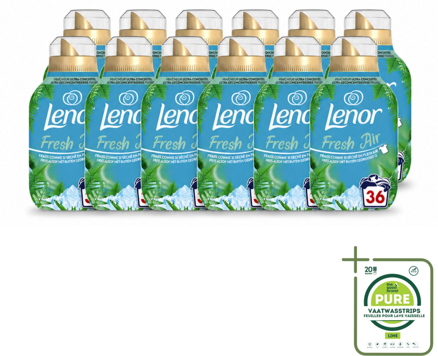 12 x Lenor - Wasverzachter - Fresh Air Noorderlicht - Ultra Geconcentreerd - 36 Wasbeurten - Grootverpakking - Vaatwasstrips - Wasverzachter - Frisheid - Citrus - Zeelucht - Boterbloem